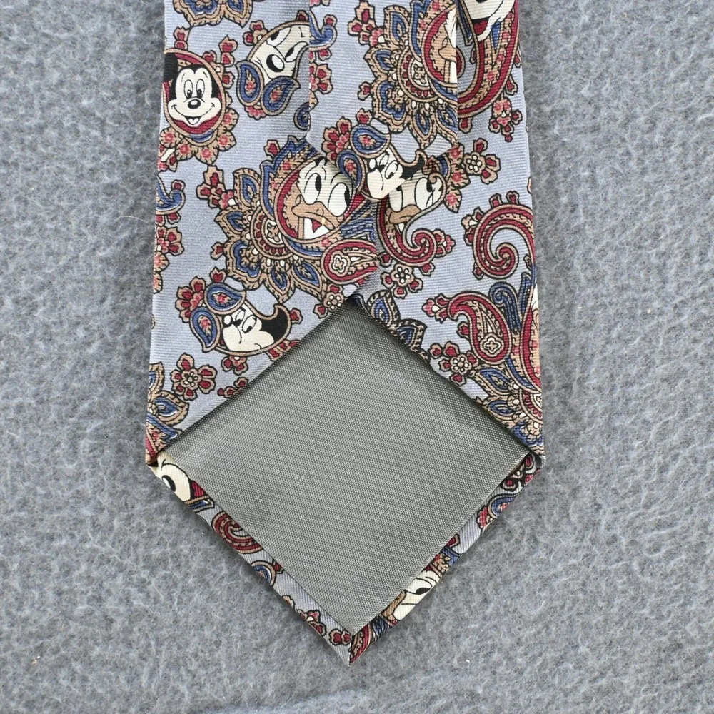 Balancine Disney Vintage 90s Mickey Donald Paisley Silk Necktie OS Gray
